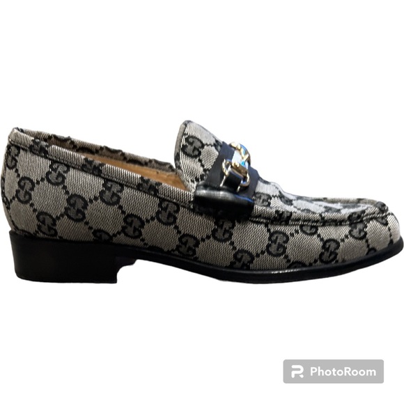 Vintage Authentic Gucci original GG logo printed loafers horse bit buckle 7.5 - Picture 2 of 7